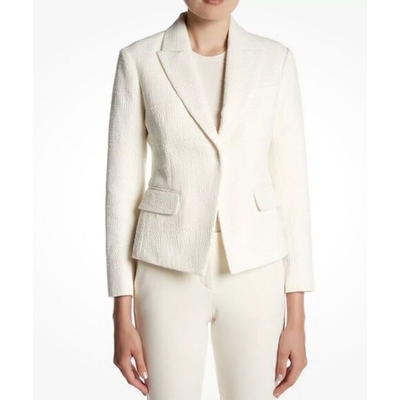THEORY Cream Brince Newdale Bonded Career Professional Blazer Jacket Size 10 - Picture 1 of 13